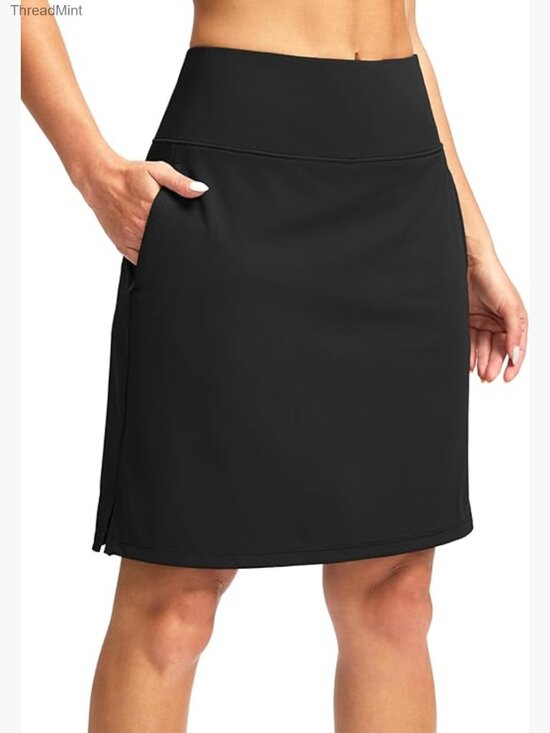 Pants - Women's Athletic Golf Skort 20" Knee Length with Pockets and Built-in Shorts